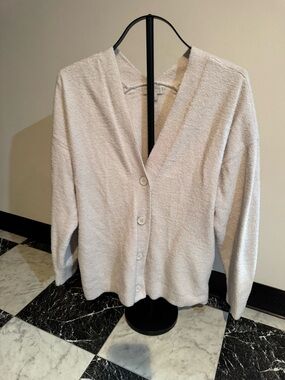 Barefoot Dreams CozyChic Lite Cardigan Medium Cream Soft Luxe Lounge Sweater